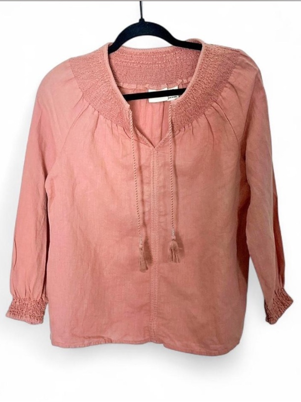 Rachel Zoe Pink Linen-Blend Smocked Peasant Blouse - EUC Size XS